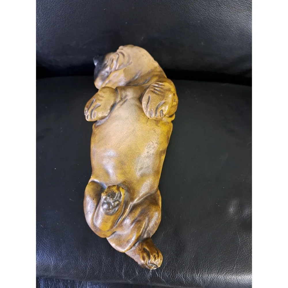 Vintage Chalkware Bassett Hound Dog Sad Eyes Laying On His Back Brown Black 12 